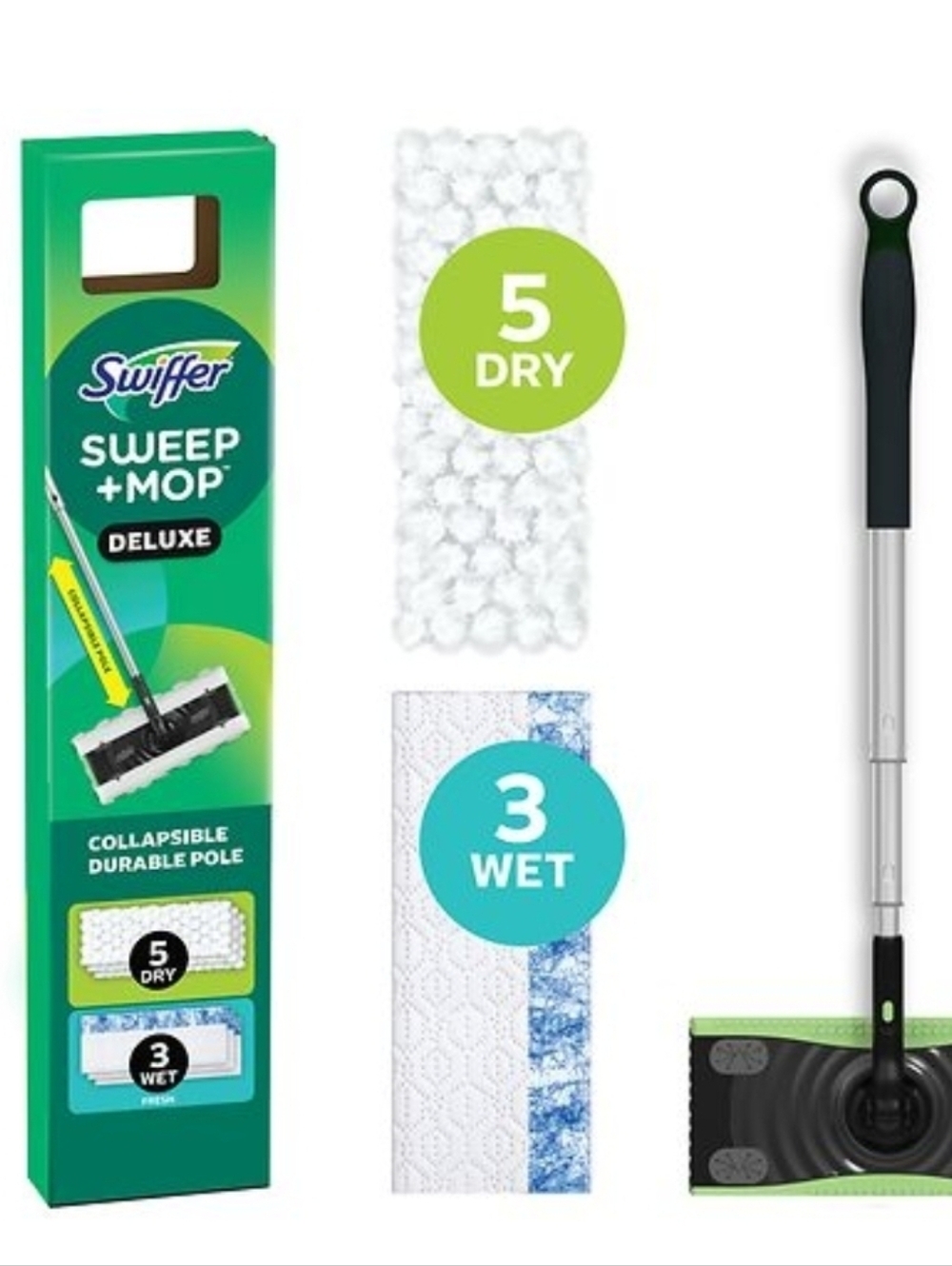 Swiffer Sweep + Mop Deluxe Refill Pads in White and Green